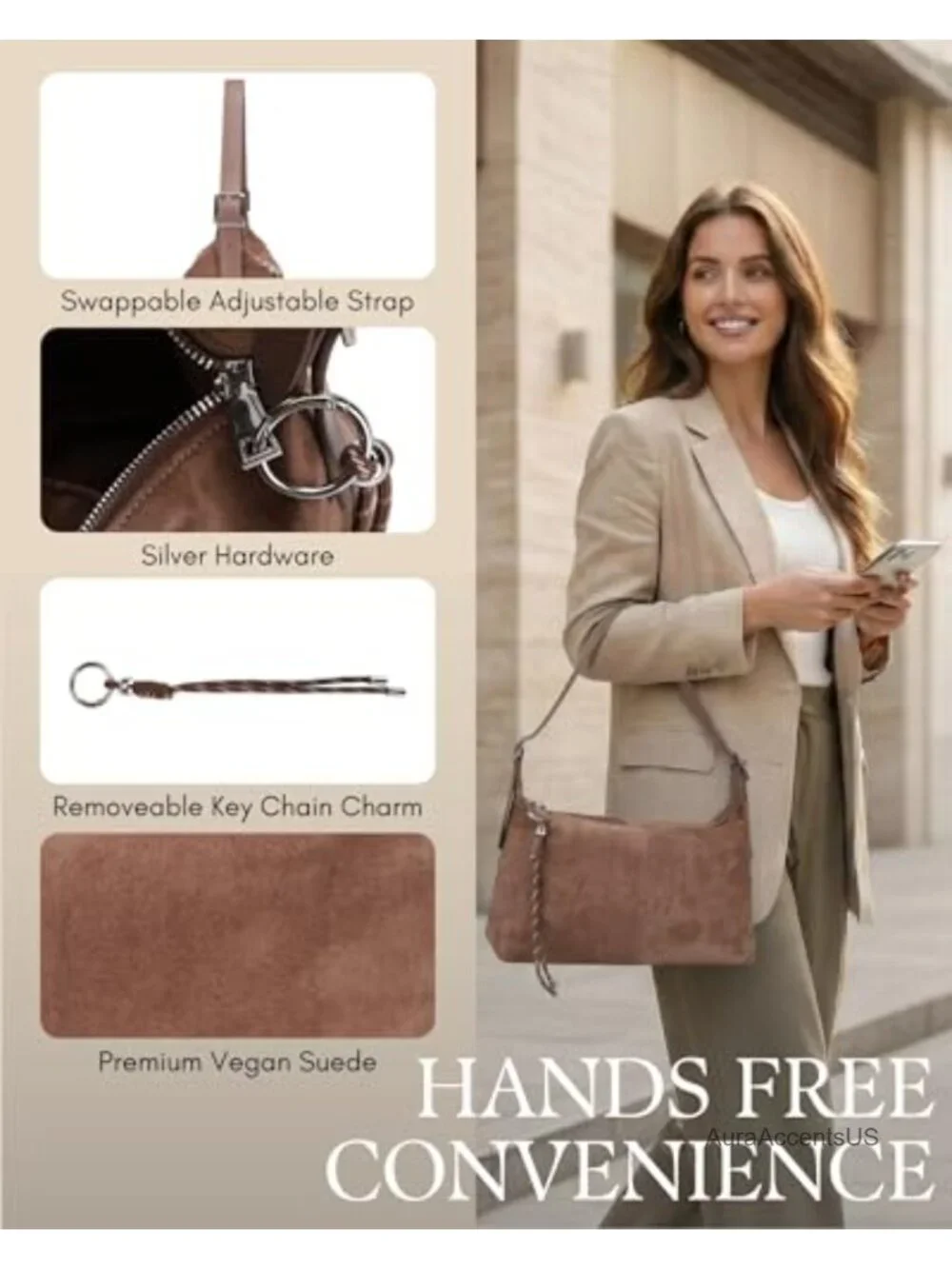 Slouchy Vegan Suede Shoulder Bag Crossbody with Adjustable Strap